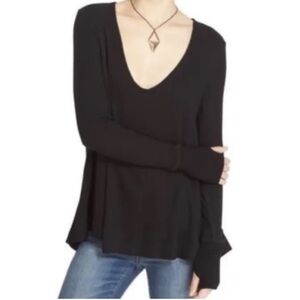 Free People We The Free Malibu Thermal Top Hi-Low Oversized T Shirt Black Tunic